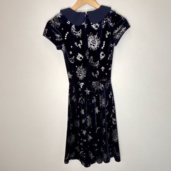 Modcloth x Collectif Zodiac Velvet Skater Whimsigoth Dress Navy Sz XXXS New - Picture 8 of 15